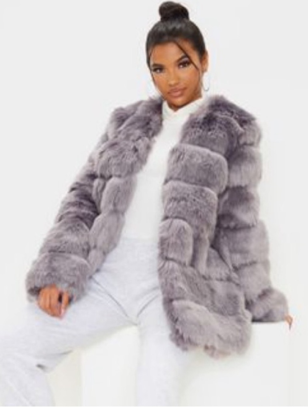 New PrettyLittleThing Gray Faux Fur Bubble Coat